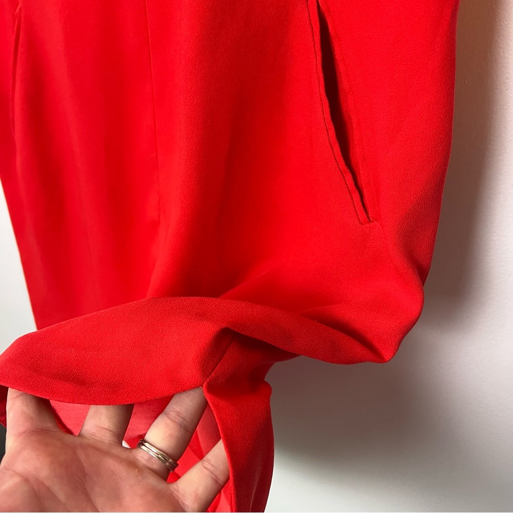 Banana Republic Women Size 6P Shift Dress Red Short Sleeve High Low Holiday - Picture 3 of 6